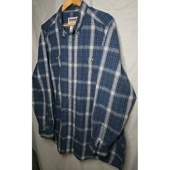 Wrangler Rugged Wear Wrinkle Resist Long Sleeve Button Shirt, Sz 2XT, Plaid Blue - Picture 3 of 8